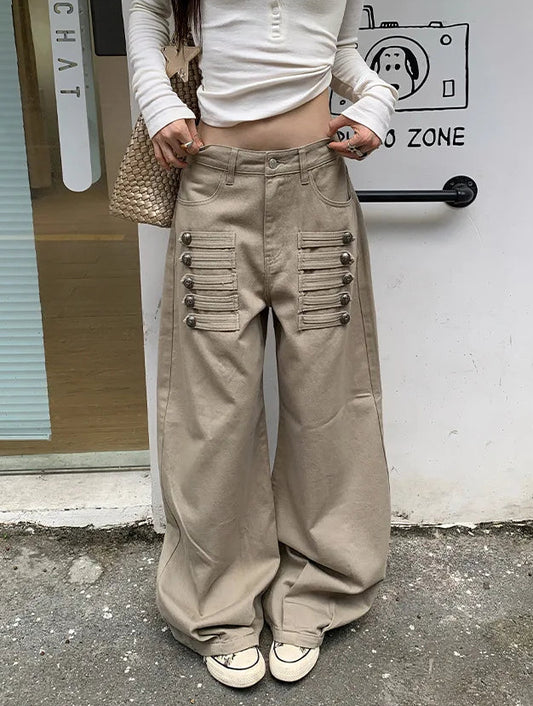 Multi Button Flap Pocket Cargo Pants