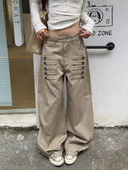 Multi Button Flap Pocket Cargo Pants