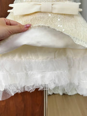 Sequin Bow Tie Tulle Hem A-line Strapless Mini Dress