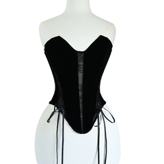 Velvet Mesh Lace Up Bodice Strapless Corset