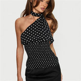 Black Polka Dot Smocked Drape Top