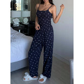 Cherry Print Cami Tops And Elastic High Waist Pants Pjs Set
