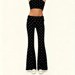 Polka Dot Folded Waistband Flared Pants