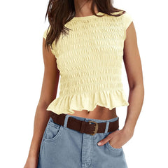 Smocked Ruffle Hem Short Sleeve Top