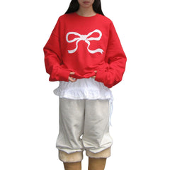 Lace Bow Embroidery Pullover Top