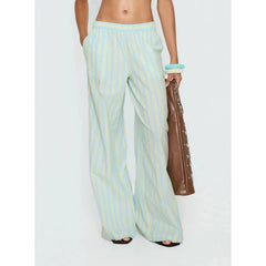 Blue Striped Elasticated Waist Wide Leg Pants