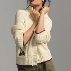 Button-up Lapel Cherry Pattern Cardigan