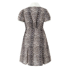 Leopard Short Sleeve A-line Mini Dress