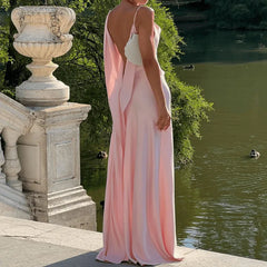 Pink Open Back Cowl Maxi Dress