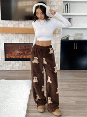 Bear Print Plush Sweatpants