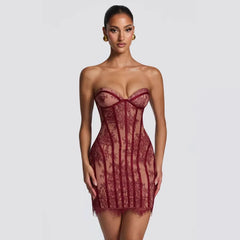 Lace Bodycon Bustier Strapless Mini Dress
