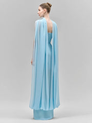 Strapless Folds Design Long Dress With Scarf