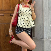 Polka Dot Square Neck Babydoll Shirt