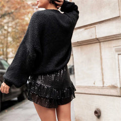 Sequins Elastic Waist Ruffle Shorts