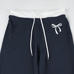 Bow Print Blue Drawstring Sweatpants