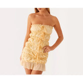 Yellow Ruched Tie Up Mini Tube Dress
