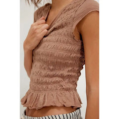 Smocked Ruffle Hem Short Sleeve Top