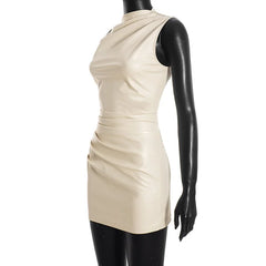 PU Leather Sleeveless Mini Dress