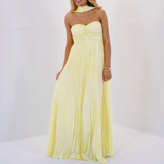 Women's multi-color strapless maxi dress with empire waist.