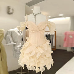 Ruffle Braided Strap Off-Shoulder Mini Dress