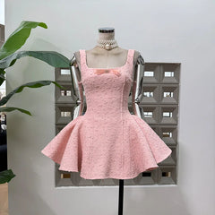 Tweed Bow Detail Sleeveless Flared Mini Dress