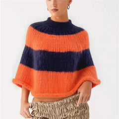 Colour Block Striped Knit Poncho Top