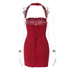 Halter Strap Solid Bodycon Mini Dress