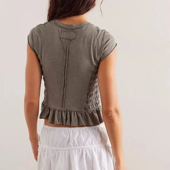 Smocked Ruffle Hem Short Sleeve Top