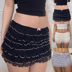 Ruffle Tiered Short Skirt With Bowknot