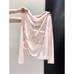 Pink Cat Print Long-Sleeved Top
