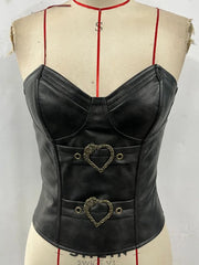 Black Pu Leather Buckle Corset Bustier Top