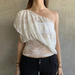 White Lace Button Off Shoulder Top