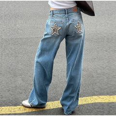 Leopard Print Star Straight-Leg Jeans