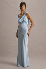 Satin Cowl Neck Backless Maxi Dress