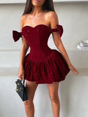 Sequin Bow Puffy Mini Dress