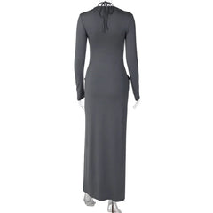 Long Sleeve Draped Tie Neck Maxi Dress
