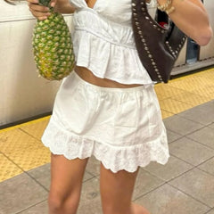 Floral Eyelet Embroidery Trim Mini Skirt
