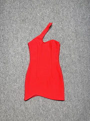 Red One Shoulder Mini Bandage Dress
