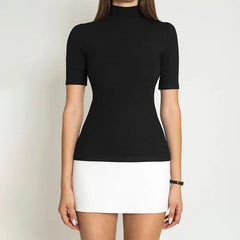 Black And White Contrast High Neck Mini Dress