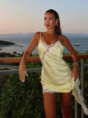 Satin Lace Patchwork Cami Mini Dress