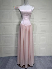 Pink Spaghetti Strap Corset Lace-up Maxi Dress