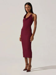 Halter Neck Metal Pin Midi Dress