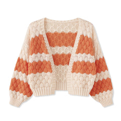 Color Block Long Sleeve Knit Short Cardigan