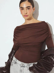 One-Shoulder Long-Sleeve Ruched Top