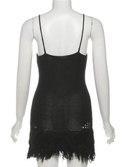 Black Crochet Mini Ruflfes Dress