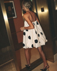 Sleeveless Polka Dot Puff Hem Mini Dress