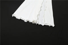 Irregular Side Split Ruched 3d Flower Full Sleeve Dress