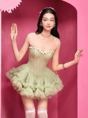 Strapless Flower Design A-line Mini Dress