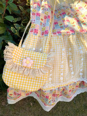 Yellow Floral Print Patchwork Lace Maxi Skirt - Sweet A-Line