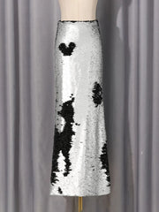 Silver And Black Sequin Long Skirt